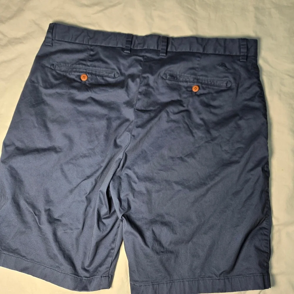 Tommy Bahama Boracay Shorts Mens 40 Blue Cotton Stretch Flat Front Marlin Logo